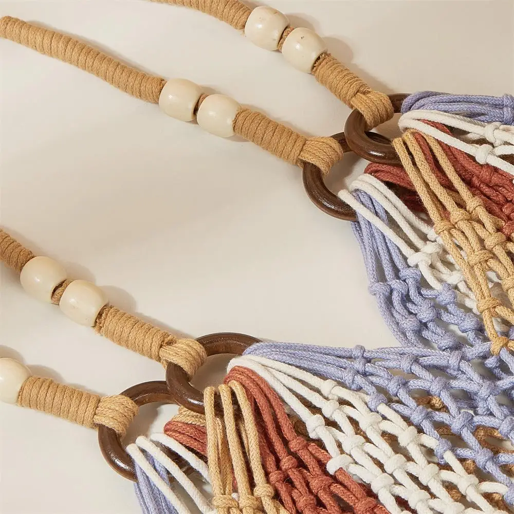 Wholesale Cotton Polyester Rope Handmade Woven Hollow Tassel Handbag Multicolor Rope Ring Handles Grocery Girls Outdoor Casual