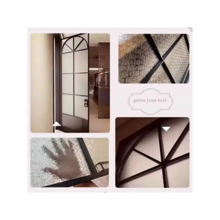 Custom French Retro-Style Aluminum Alloy Curved Toilet Door with Ornate Old Iron Gate Accents and Captivating Art Glass Arches