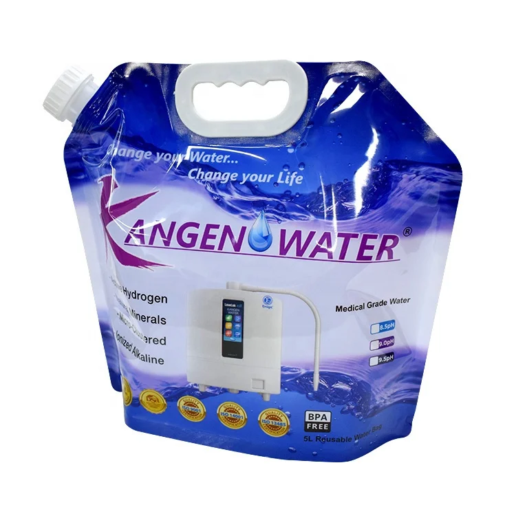 New printed k8 machine fold water container 5 litr bpa free kangen water bag