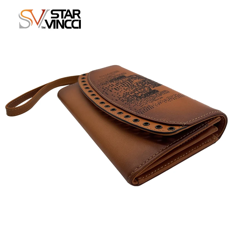 High Quality Retro Genuine Leather Wallet Unisex Long Handheld Sling Wallet Rivet Design Card Holder Bag