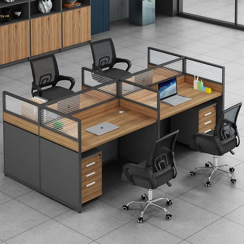Wholesale  price office desk furniture wooden design 4 person work station desks