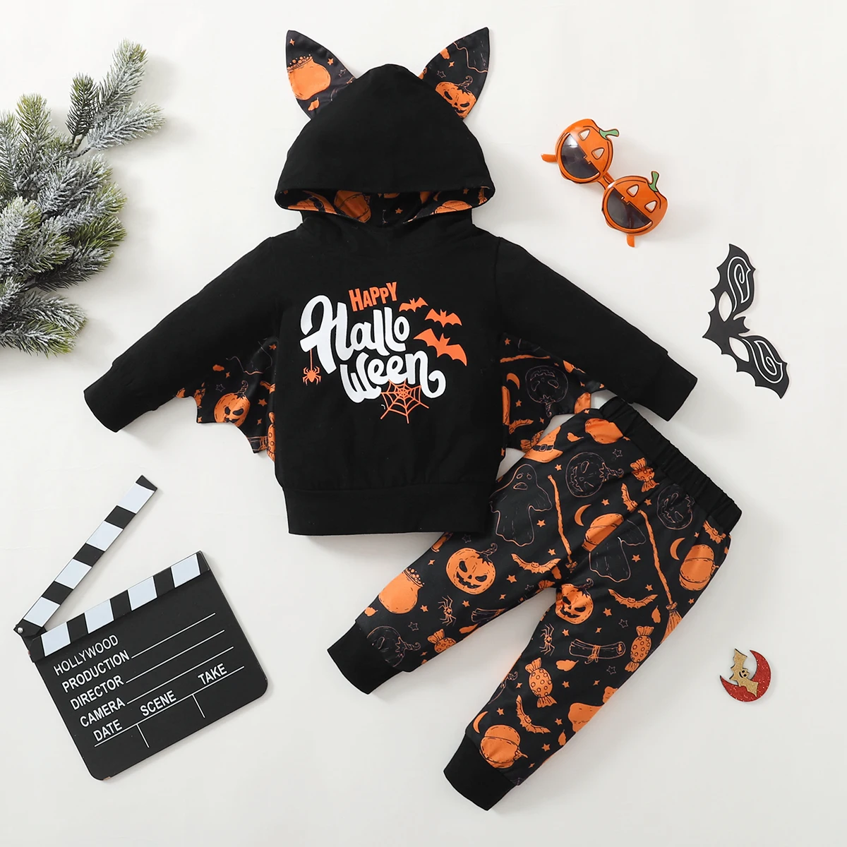 Baby My 1st Halloween Clothes Pumpkin Spooky Hooded Sweat Shirt Long Pants Outfits Sets for Boy Girl M3240