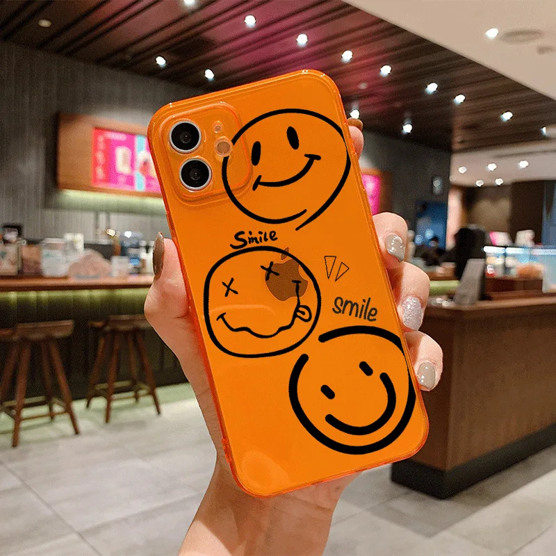 New Products The Transparent Orange Black Lines Impressions Wholesale Phone Case For iPhone X XS Max 11 12 13 14 Pro Max