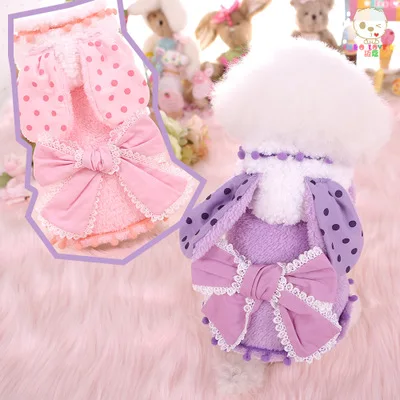 Pet dog Winter fleece Clothes Overcoat bowknot dog cute soft rabbit with long ear hoodies