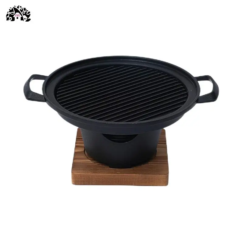 Wholesale Custom Cast Iron Cookware Round BBQ Grill Frying Pan Griddle Plate with Double-sides griddle For Outdoor  Camping