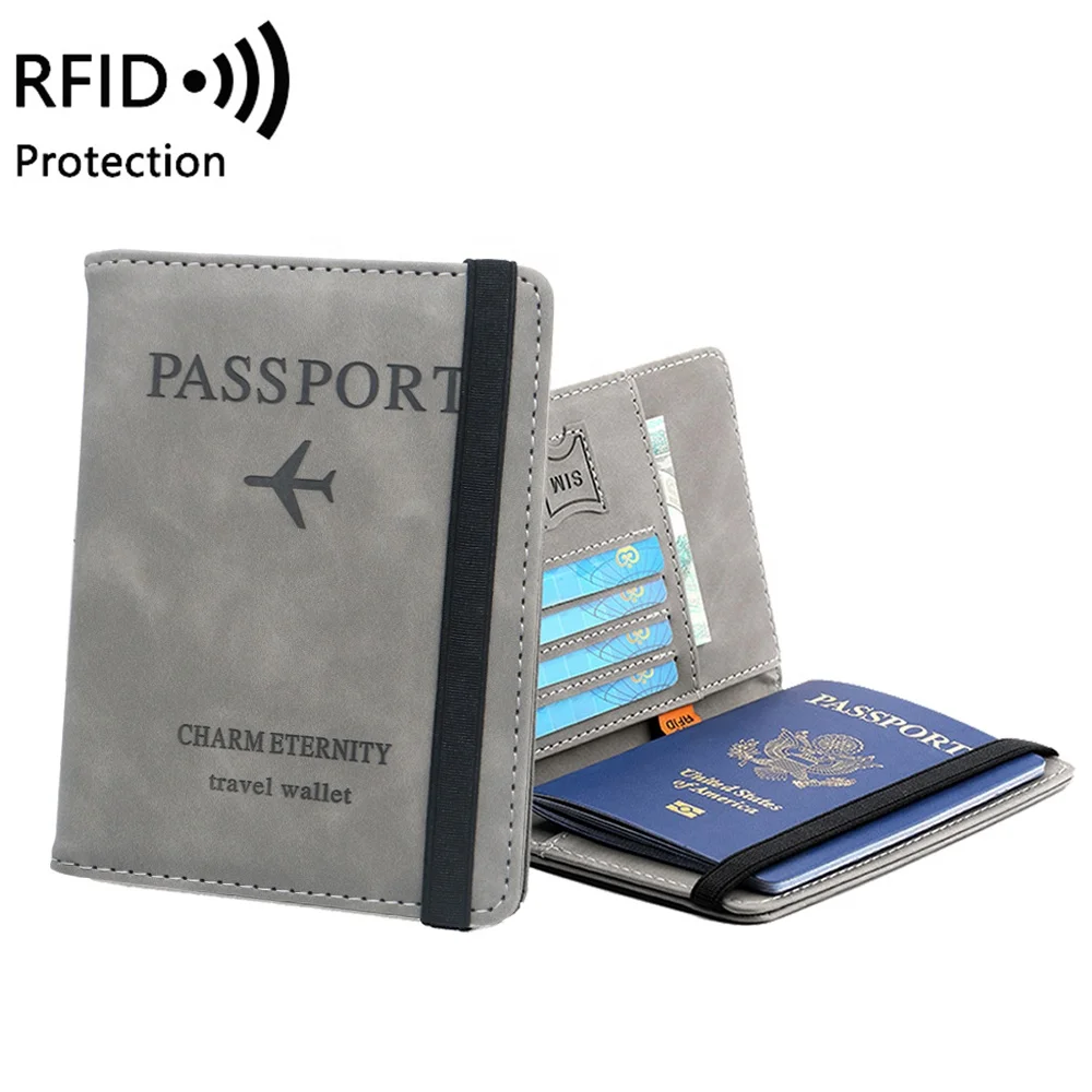 Кожаный Футляр для карт дорожный органайзер документов RFID блокирующий держатель паспорта Обложка кошелек с эластичной лентой