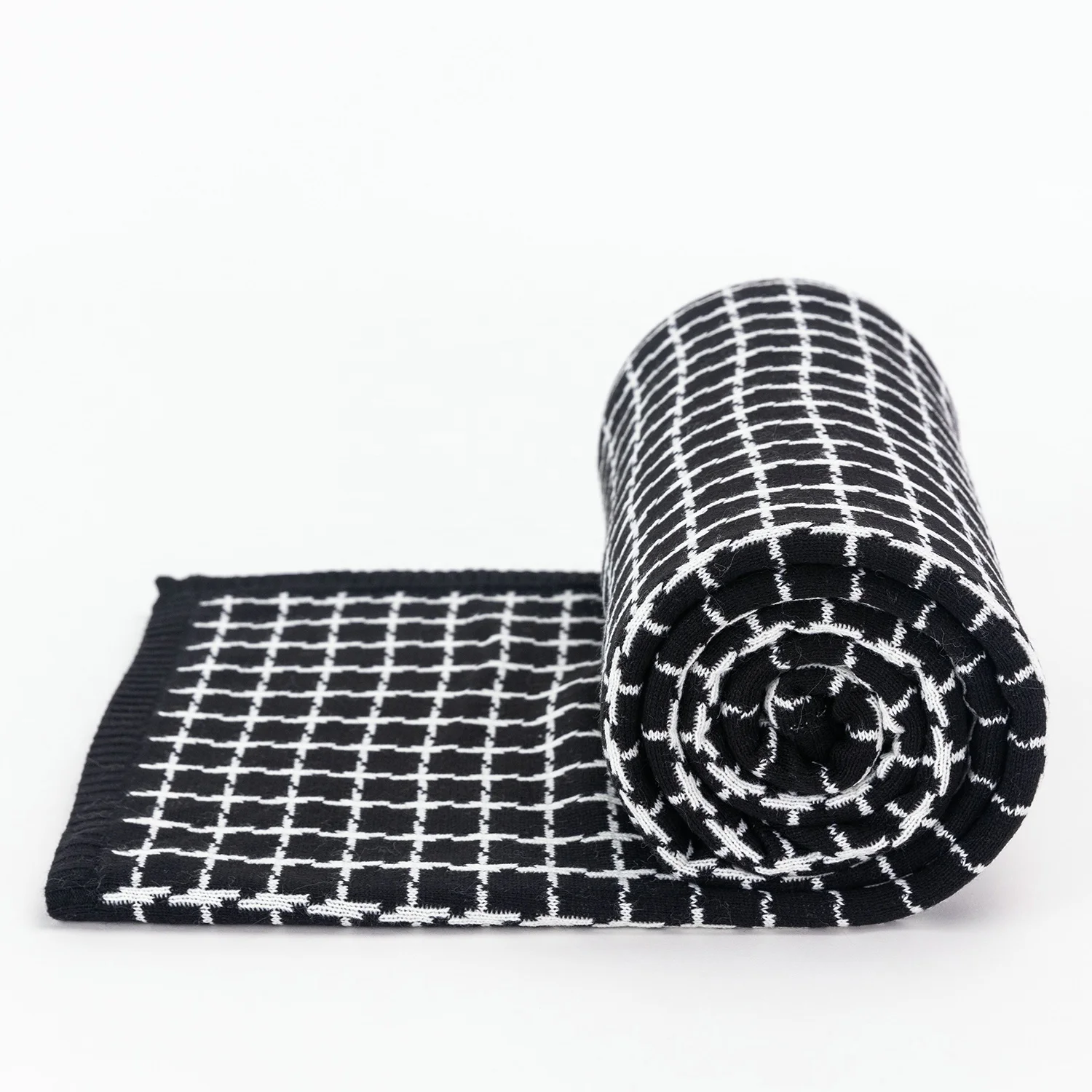 Custom Camping Sofa Couch Living Room Bedspread Grids Plaid Nap Reversible Geometric Checks Knitted Hemming Throw Cover Blanket