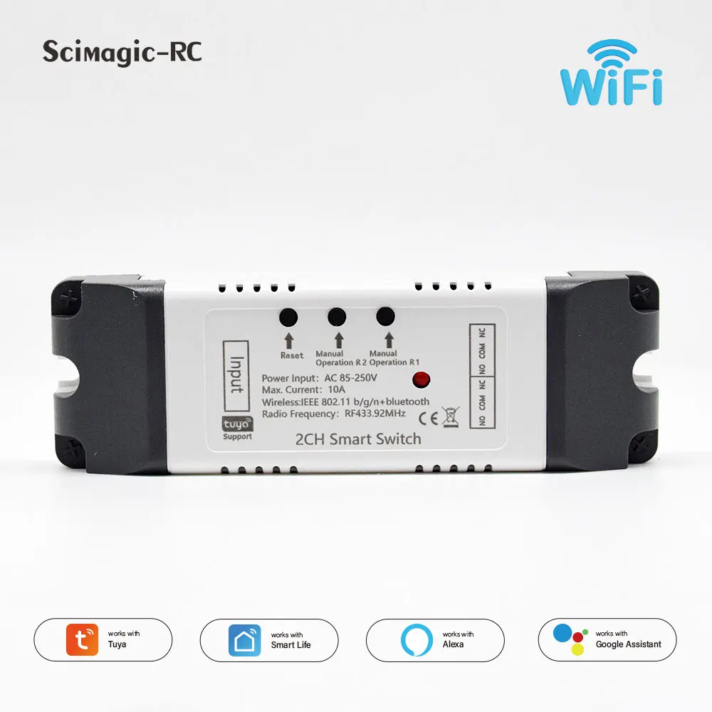 E0804 2CH Tuya APP Wifi Wireless DIY Smart Switch Module AC 85-250V Smart Home Garage Universal Remote Relay Alexa Google Home