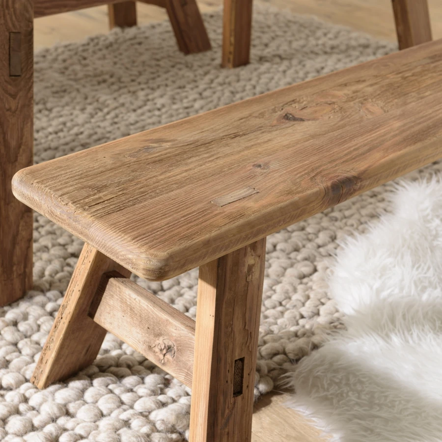Antique Chinese style indoor bench in reclaimed pine solid wood for the restaurant and dining