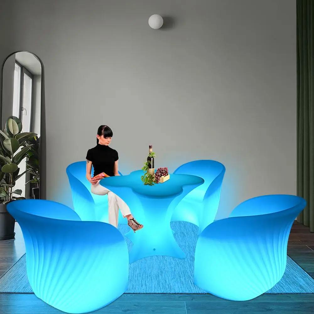 Remote Controlled LED Illuminated Plastic Patio Swing Chair Bar Table for Outdoor Events and Furniture