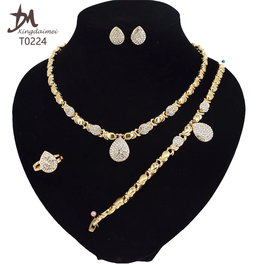 
T0224 American Hot Sale high quality X water drop 18 K gold plated jewelry set 