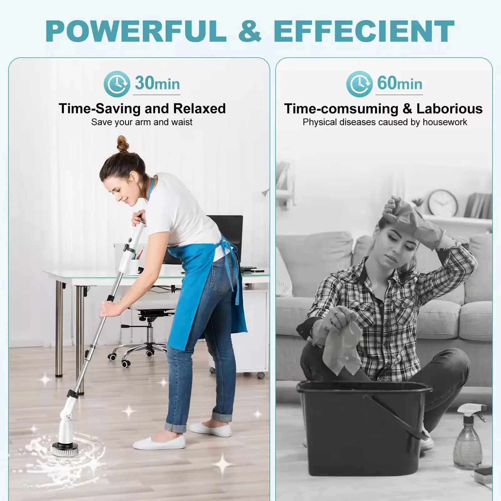 Electric Spin Scrubber Cordless Bath Tub Power Scrubber with Long Handle & 7 Replaceable Head for Bathroom and Tile Floor