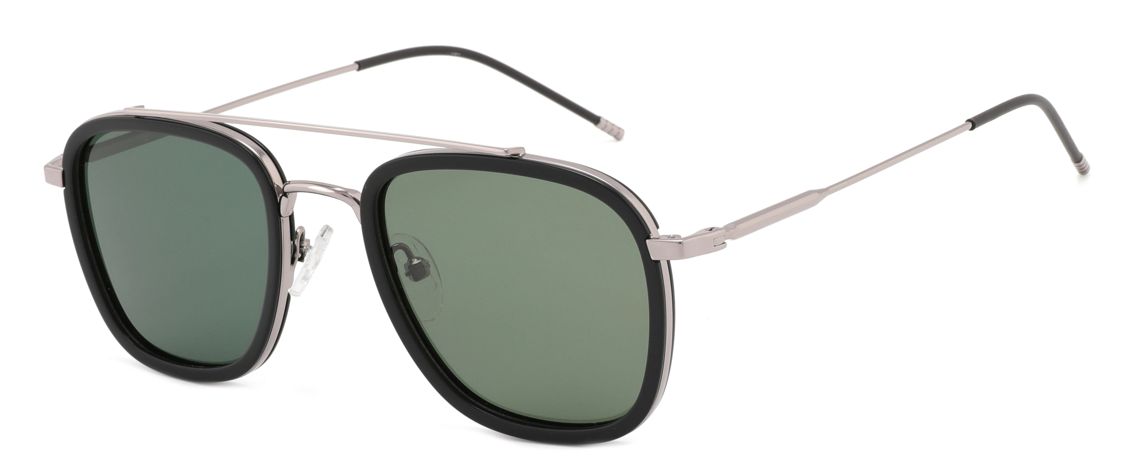 Newest Craftsmanship Design Eyeglasses Square Frame Metal Thin Temple Double Bridge Rubber Nose Pads Polarized Sunglasses