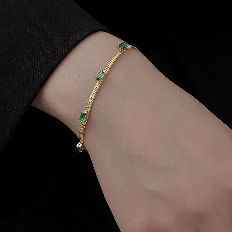DAICY unique design non tarnish 18k gold stainless steel Emerald zircon herringbone chain fashion jewelry jewelry sets