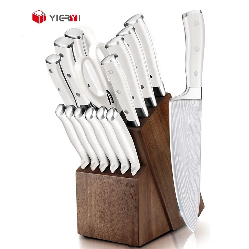 Professional 14-Piece German Stainless Steel Chef Cooking Knife Set Hardwood Storage Block Block Sharp Blade Knife Block Set