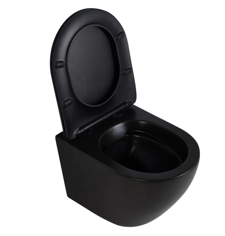 European High-grade Round Matte Black Ceramic Wall Hung Toilet Slow-close PP/UF Seat Cover WC