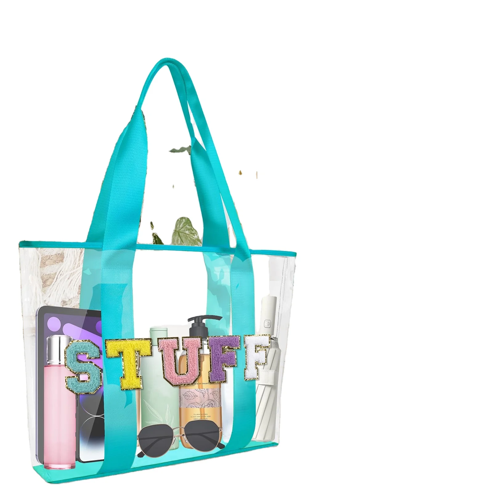 Travel Letter Summer Pool Beach Tote Bag Make up Cosmetic Bag Clear Patch Makeup Tote Bag