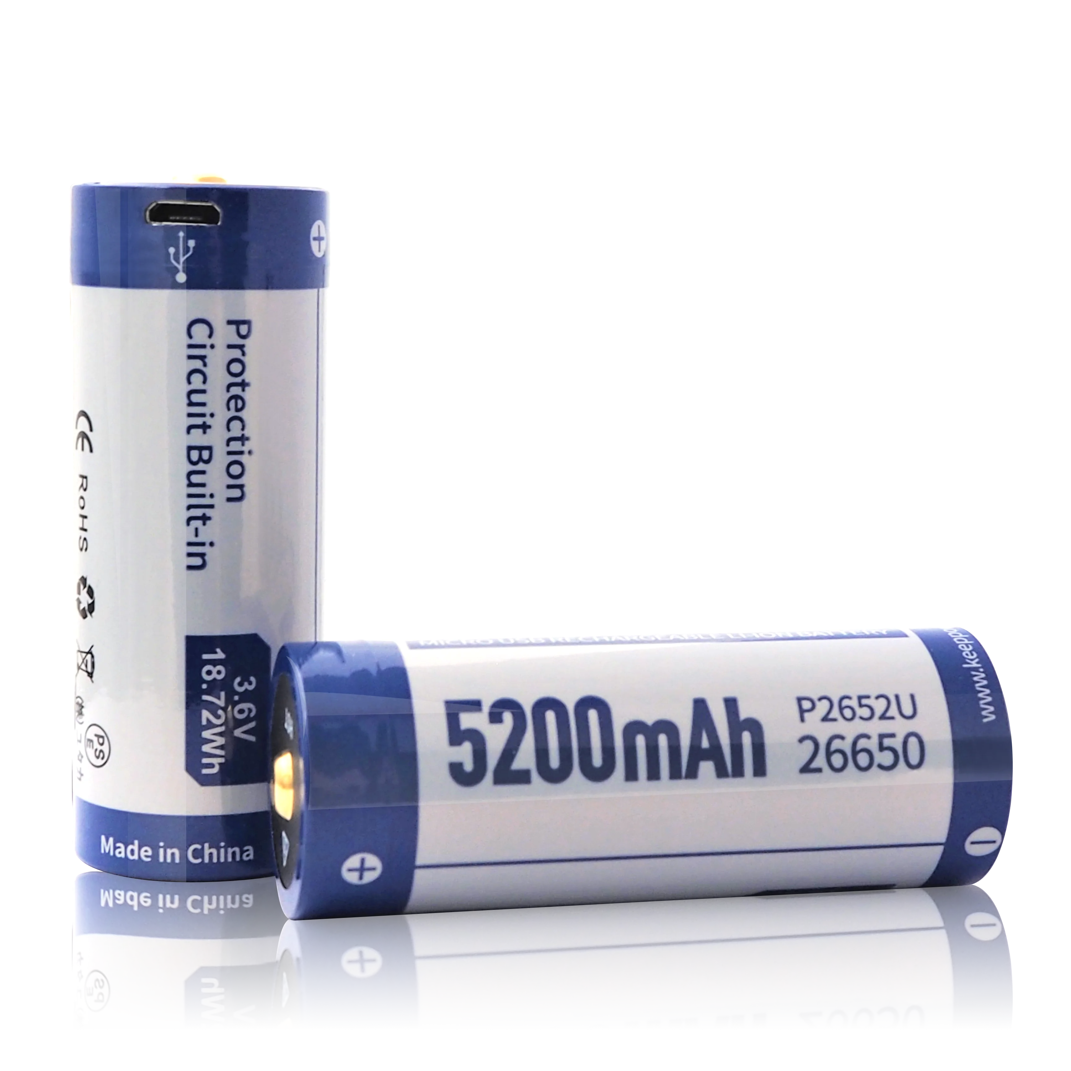 Keeppower P2652U Micro USB 26650 3 6 В 5200 мАч защищенная перезаряжаемая литиевая батарея