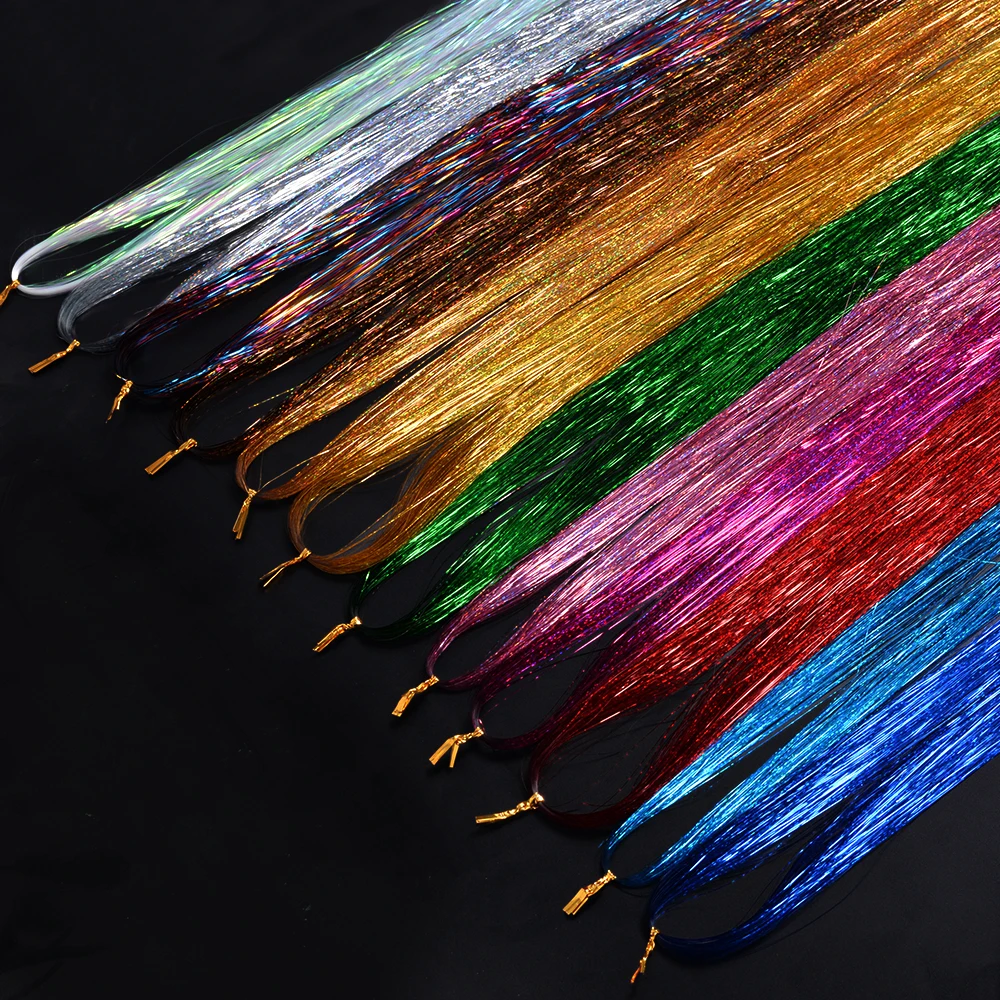 Wholesale 22' Straight Tinsel Hair Extensions Clip In One Piece Hairpieces Synthetic Highlight Hair Tinsel Glitter For women