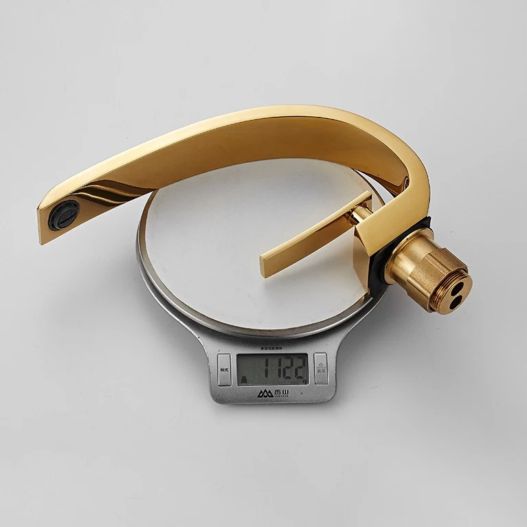 Golden plated copper faucet C shape design hot and cold faucet for bathroom Single Handle Hot Cold Waterfall Basin Faucet