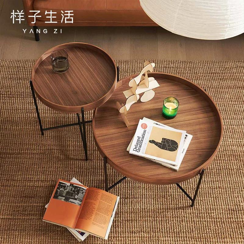 Designer bedroom living room furniture sofa cheap small unique simple nordic solid wooden mdf round coffee side table set
