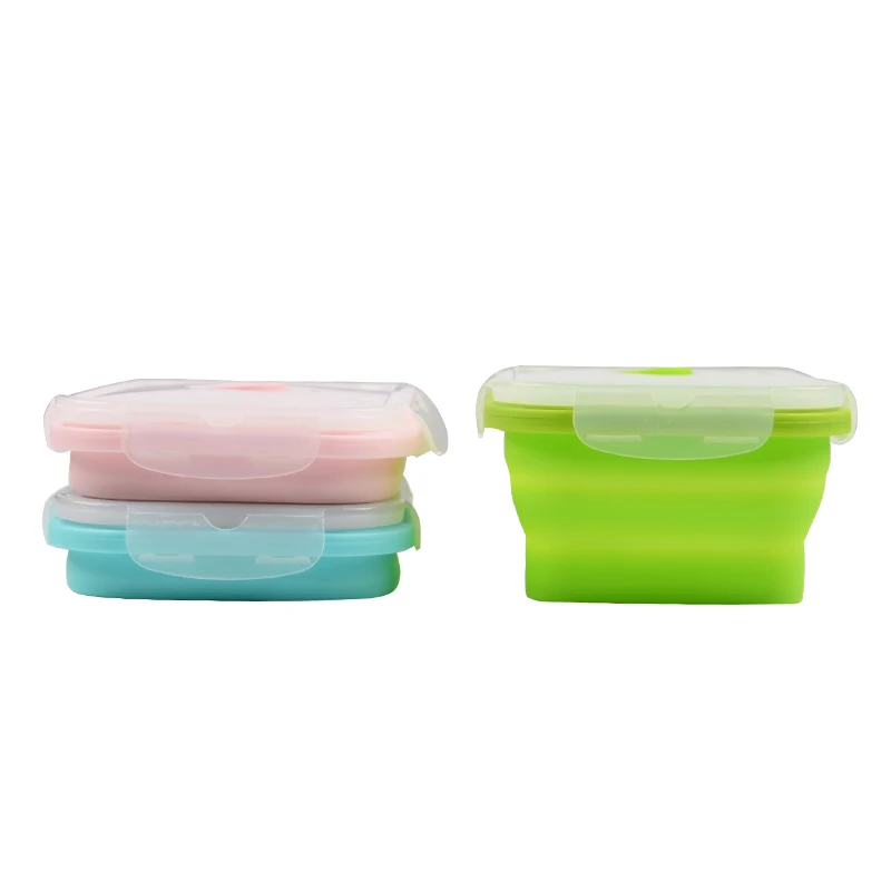 Hot Selling Microwave Safe Japanese Collapsible Silicone Lunch Box Set of 4 Pieces/Silicone Folding Lunch Box