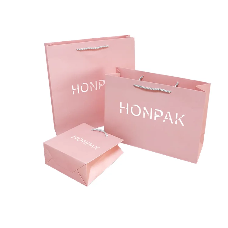 PONPAK personalise small cheap pink jewelry paper bag shopping bags with logos
