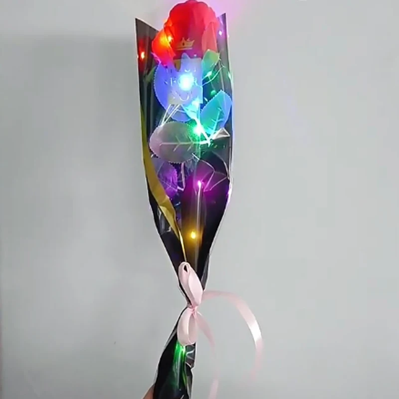 Romantic LED Luminous Glowing Rose for Valentines Day Gift Shining Colorful Lights Flowers for Party Proposal Decorations