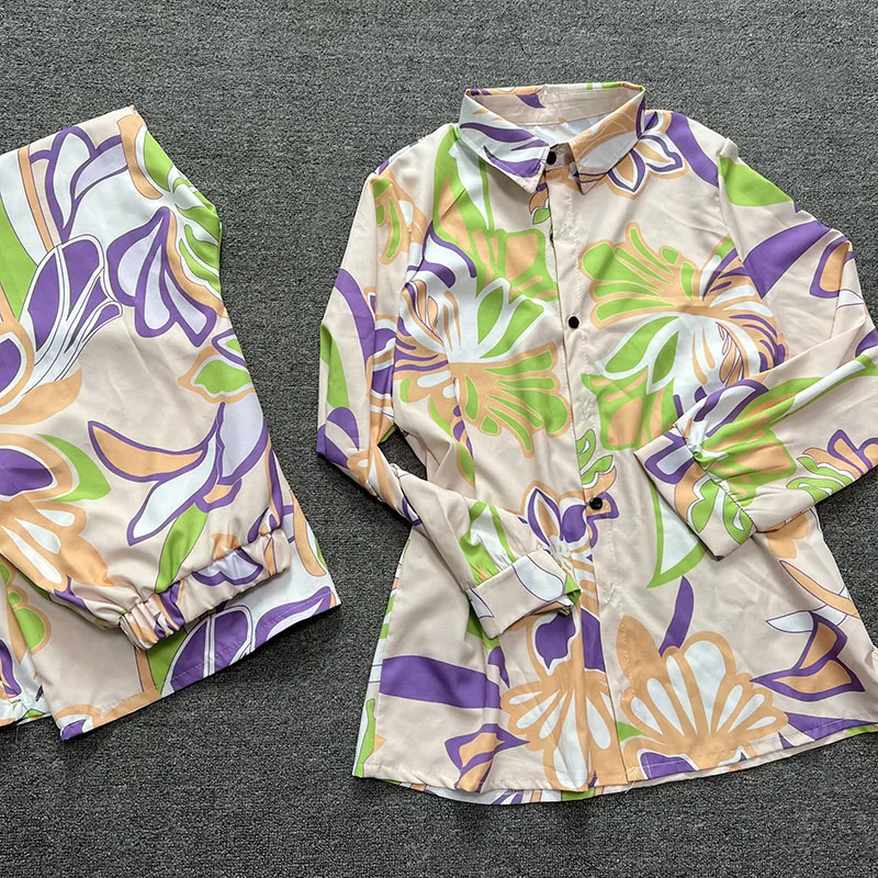 Fashion New Print Elegant Women Suit Casual O Neck Long Sleeve Blouse And Elastic Waist Pants 2 PCS Sets Chic 2022 Street Wear