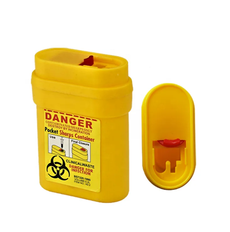 Hot Sale Hospital Use Medical Portable Pocket Sharp Container 0.2L,  Medical Waste Disposal Sharp/Bin Box 0.2/0.3/0.4/0.5 Liter