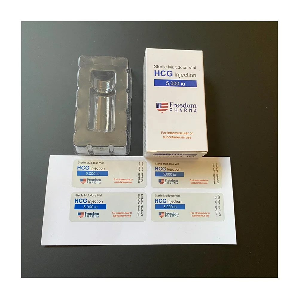 All kinds of designs printed custom logo 1x5000iu hcg paper box with match label sticker and plastic tray for 2ml/ 3ml vial