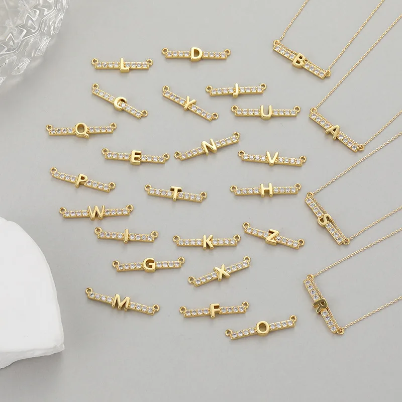 Manna 26*5.5mm Initial Alphabet Pendant Accessories Zircon Gold Filled Connectors Letter Charm For Jewelry Making