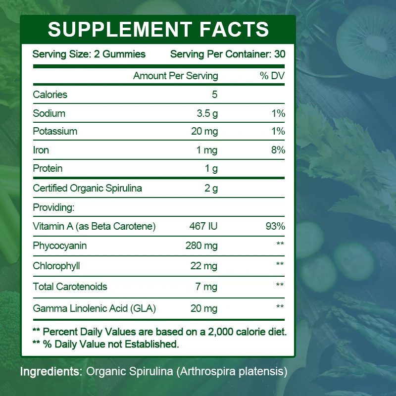 Alliwise OEM 60pcs Gastrointestinal Optimization Spirulina Gummies Promotes Digestion spirulina Gummies