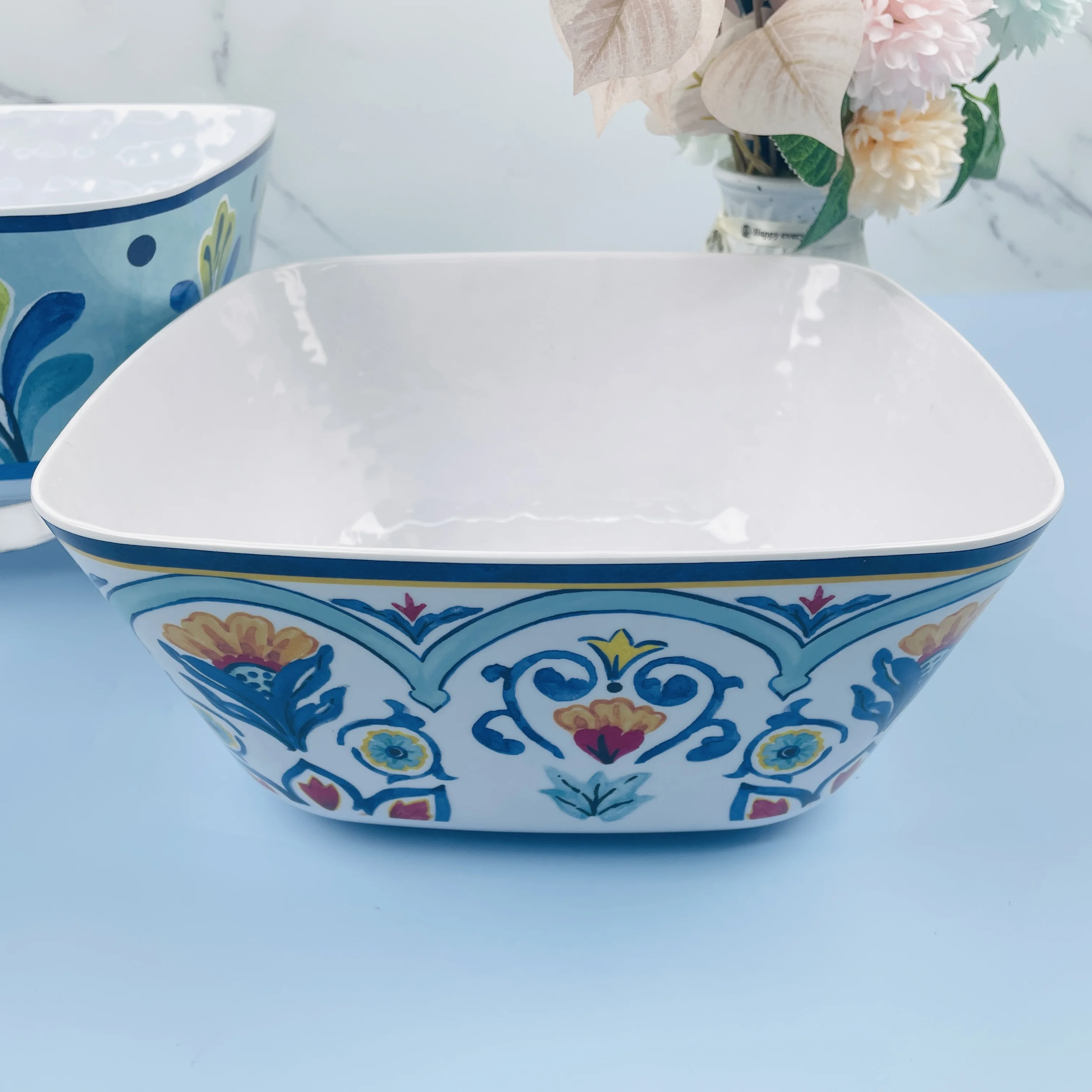 Wholesale Unbreakable square Melamine Salad Mixing Bowl for Restaurant Custom Melamine Tableware