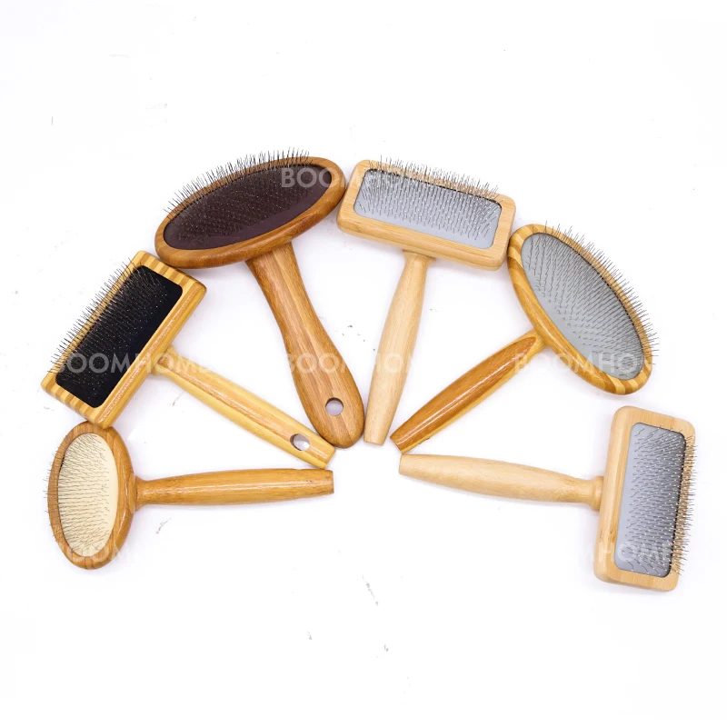 bath brush pet wood slicker pet grooming brush bamboo cat brush comb for deshedding hair private label