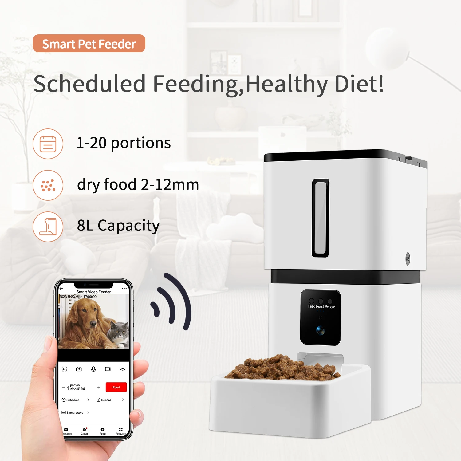 Factory Direct HD Camera and APP Remote Timing Control One Click Feeding Smart Pet Feeder for Cat and Dog