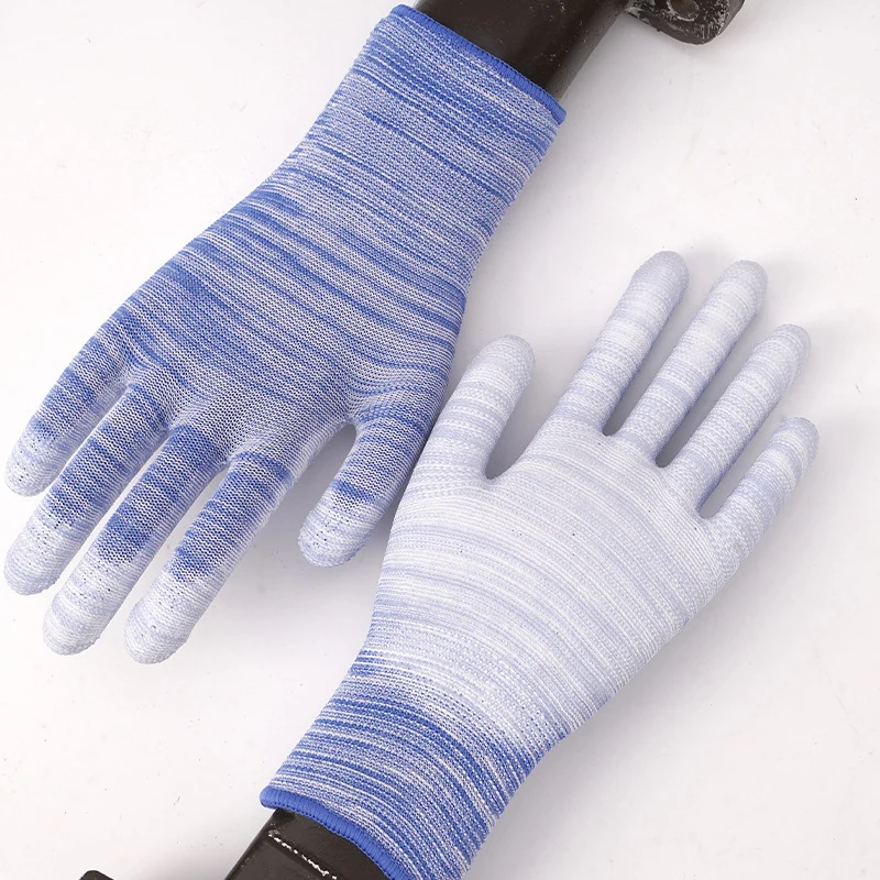 13 needle knitted stripe coated palm gloves PU coated palm protective gloves anti-wear anti-static labor gloves