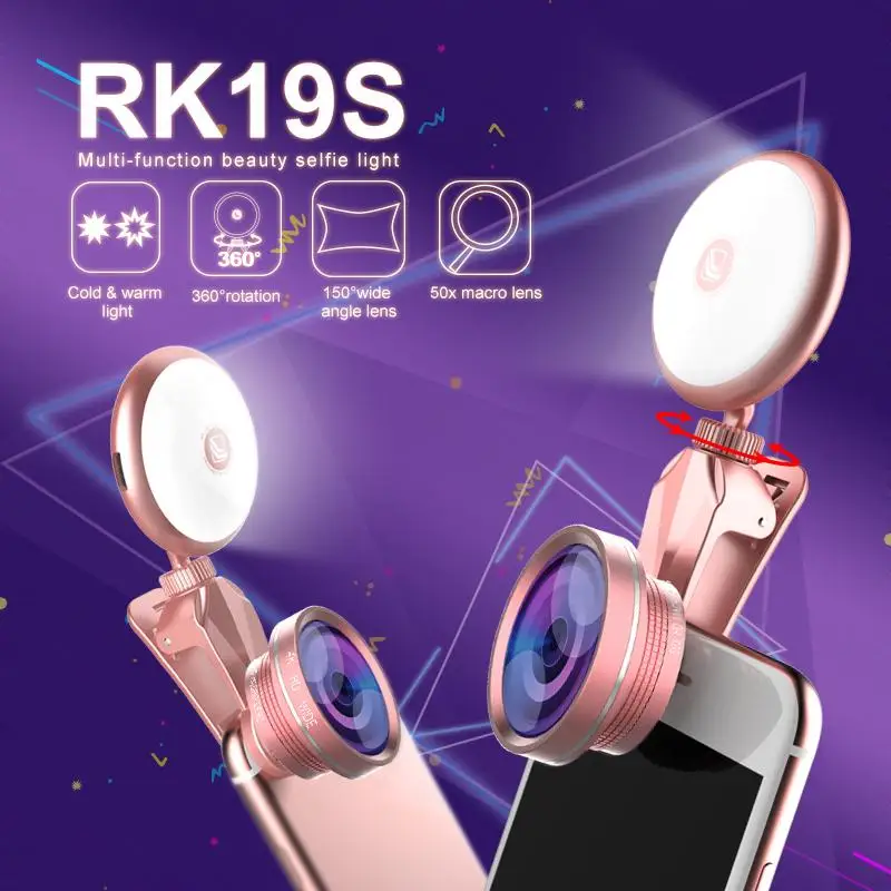  wholesale cell phone camera lens with led selfie light 3 in 1 mobile