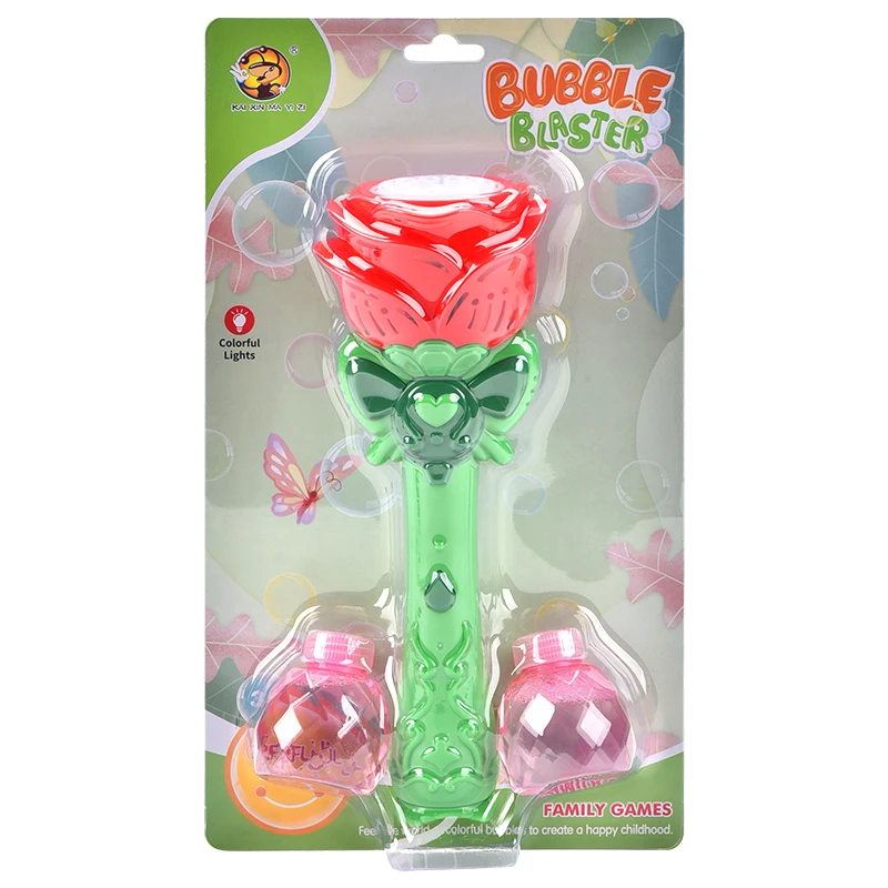 outdoor games electric automatic bubble machine red rose flower bubble wand soap blower light music bubble stick toys