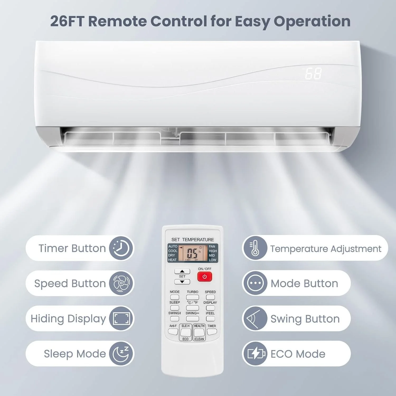 Superen 24k 48v 24000 1800 Btu Dc Hybrid Solar Power Mini Split air Conditioner Fan Controller System