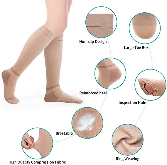 Enerup Opaque Medical Compression Socks Knee-Hight Firm Support Open Toe