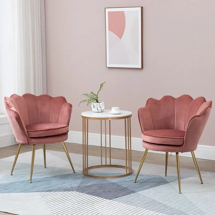 Современное Кресло из ткани с мягкой обивкой, розовая бархатная ткань, золотые металлические ножки, дизайнерское кресло, подвижная Толстая Подушка для сиденья, акцентный стул, набор из 2