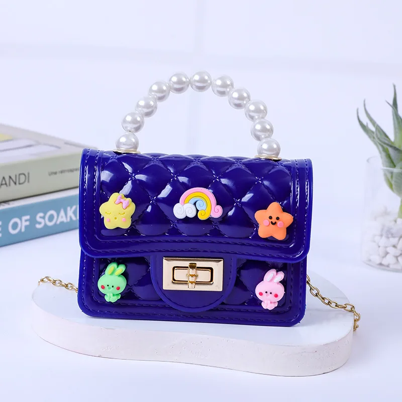 Fashion Cute Kids Crossbody Bag Pearl Chain Handbag Bag With Cute Decoration Designer Coin Purse  Bag For children Girls