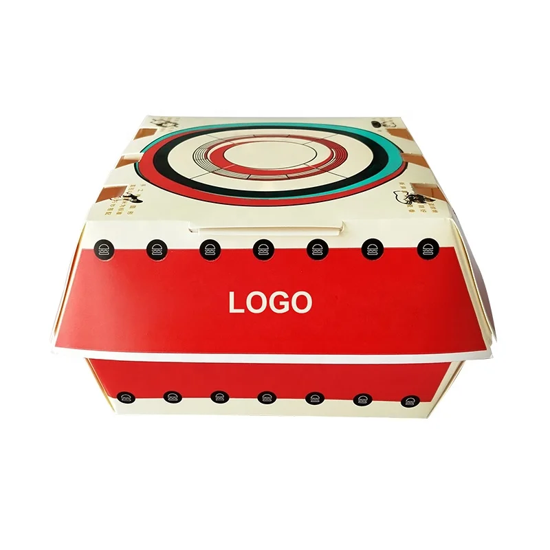 Burger Packaging Food Container Hinged Lid Burger Paper Box Custom Logo Printed White Cardboard Clamshell Hamburger Paper Boxes