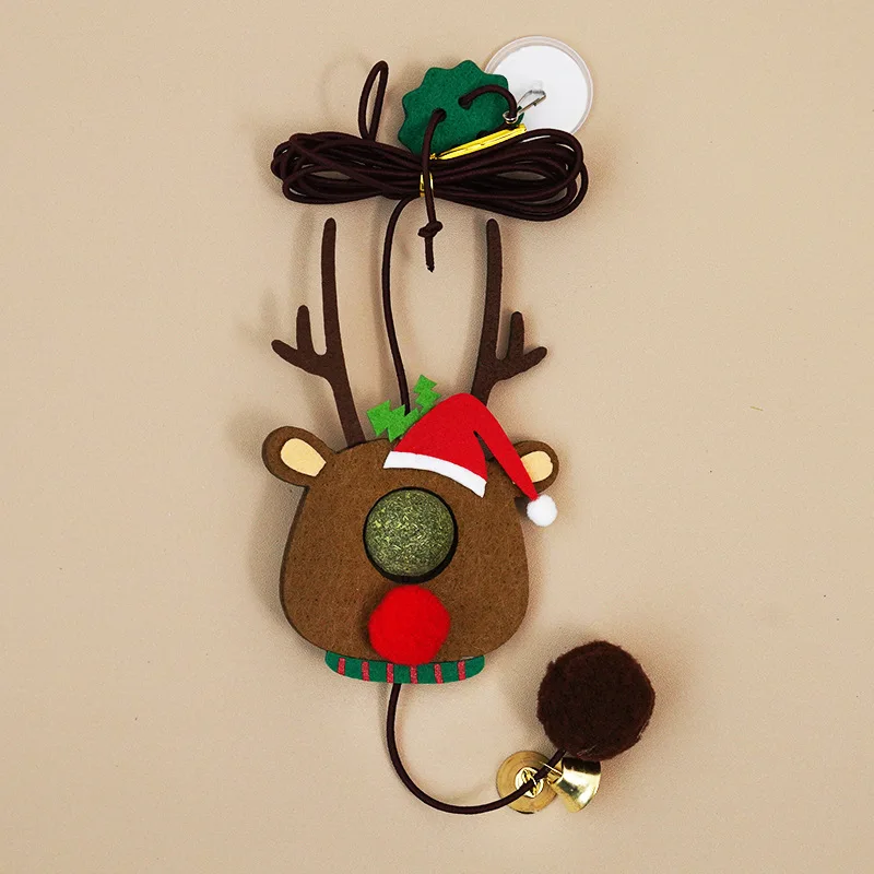 Wholesale custom pet supplies Christmas collection Cat hanging Funny Cat stick Christmas elk wreath style