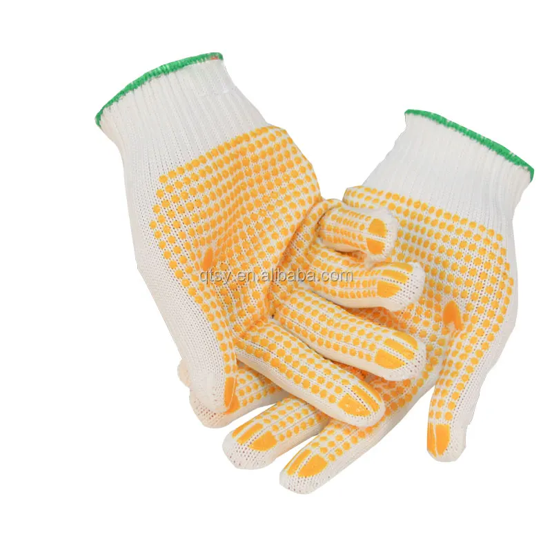 Yellow polka pvc dotted Knitted cotton white PVC hand dipped General Purpose Work guantes de Gloves