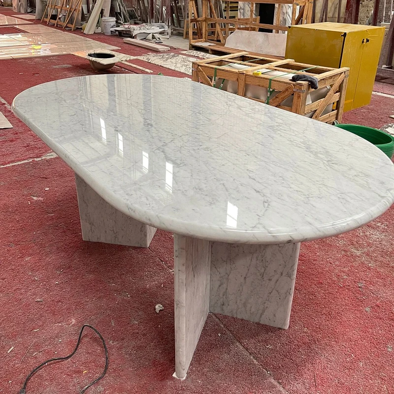 Customized Modern Design Luxury Furniture Carrara White Marble Oval Shape Natural Marble Dining Table for Living Room Hotel
