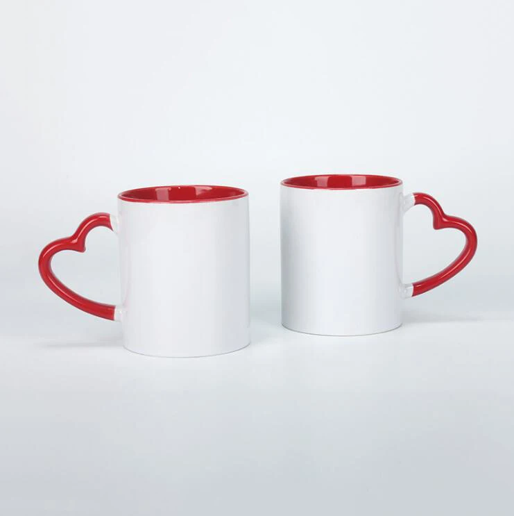 11 Oz Inner & Handle Color Heart Shape Coated Sublimation Advertising Mug For Christmas/Diy Craft Gifts