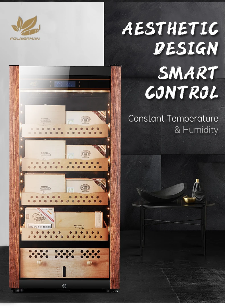 Wooden luxury wholesale refrigerated storage electric automatic electrical cigar humidor cabinet