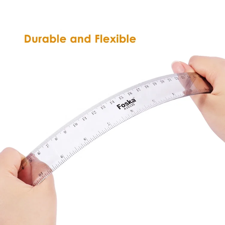 Foska Straight Ruler 6inch 8inch 12inch 20inch Inches and Metric Scale Clear Plastic Ruler for Student School Office